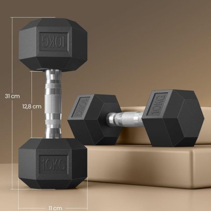 SONGMICS Set gantere hexagonale 2x10 kg, antrenament fitness si forta, 31x11 cm, negru