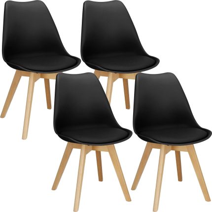 Set 4 scaune dining Verdhe pentru bucatarie cu perna tapitata cu piele ecologica