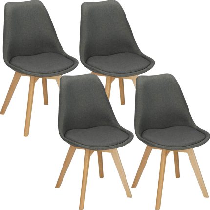 Set 4 scaune dining Verdhe pentru bucatarie tapitat cu material din in