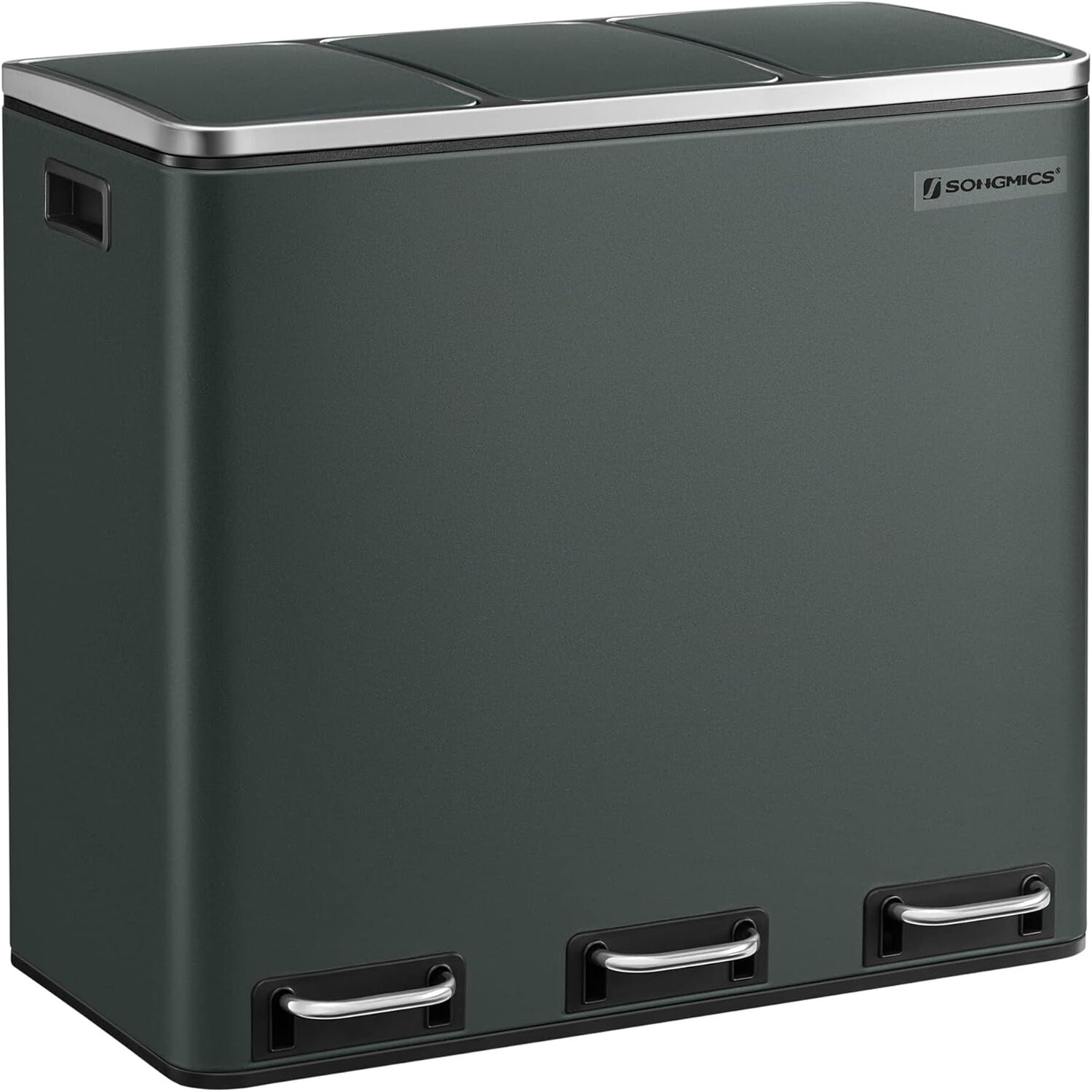SONGMICS Cos de gunoi din inox cu 3 compartimente colectare selectiva SONGMICS Cos de gunoi din inox cu 3 compartimente colectare selectiva