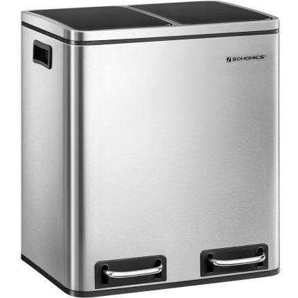 SONGMICS Cos de gunoi din inox cu 2 compartimente colectare selectiva