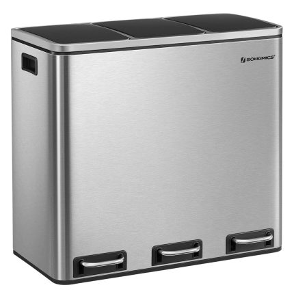 SONGMICS Cos de gunoi din inox cu 3 compartimente colectare selectiva