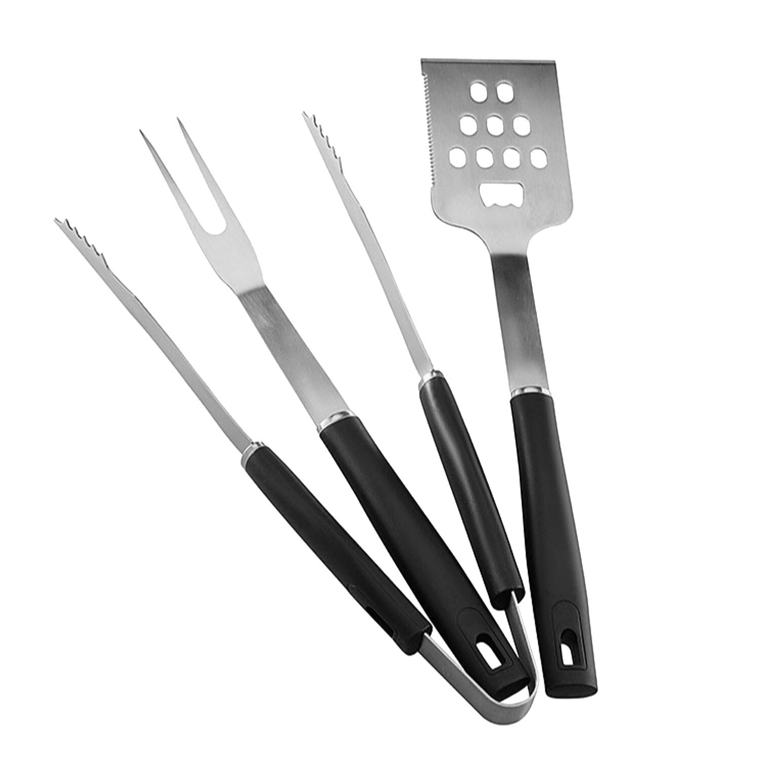 Set 3 ustensile pentru gratar din inox cu maner din lemn Set 3 ustensile pentru gratar din inox cu maner din lemn