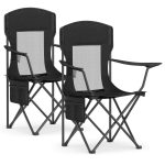 SONGMICS Set 2 scaune pliabile camping cu spatar inalt si suport bauturi
