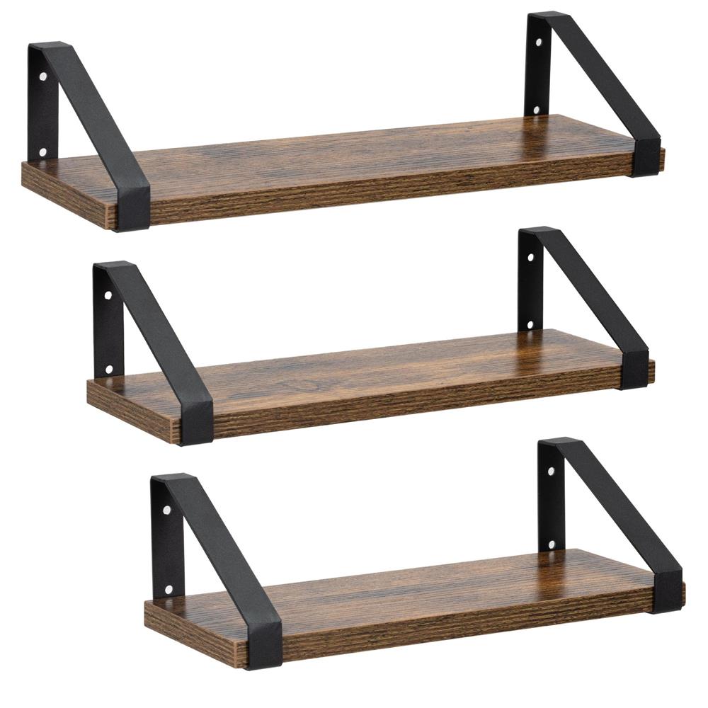 Set 3 rafturi de perete din metal si MDF Set 3 rafturi de perete din metal si MDF