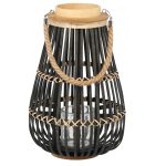 Lampion decorativ din lemn cu insertie din sticla