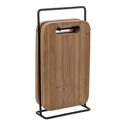 Set 4 platouri tapas 5Five din bambus cu suport metalic
