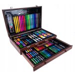 Set desen si pictura XL 130 piese cu valiza din lemn