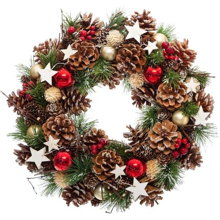 Coronita decorativa cu frunze si conuri