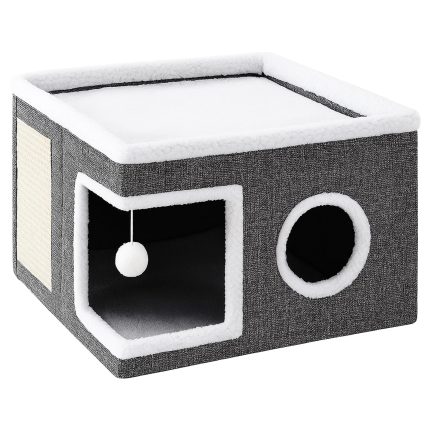 Ansamblu de zgariat pentru pisici cu casuta si pat superior